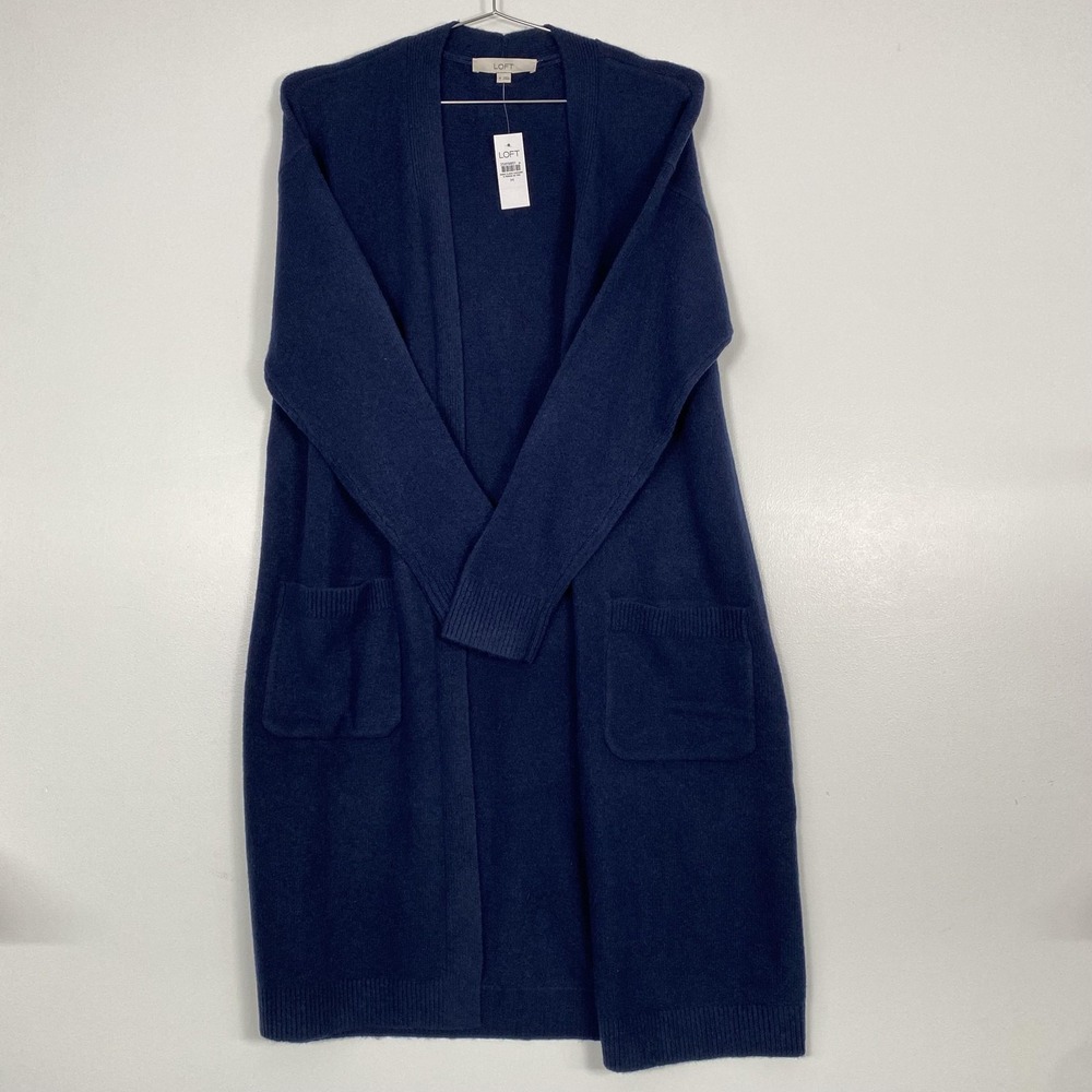 NWT LOFT Cardigan Sweater Womens Medium Blue Duster Long Open Front Knit Pockets - Picture 6 of 13